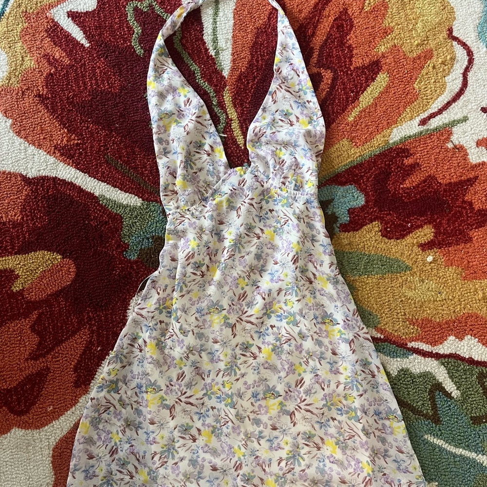 Backless Floral Halter Dress
